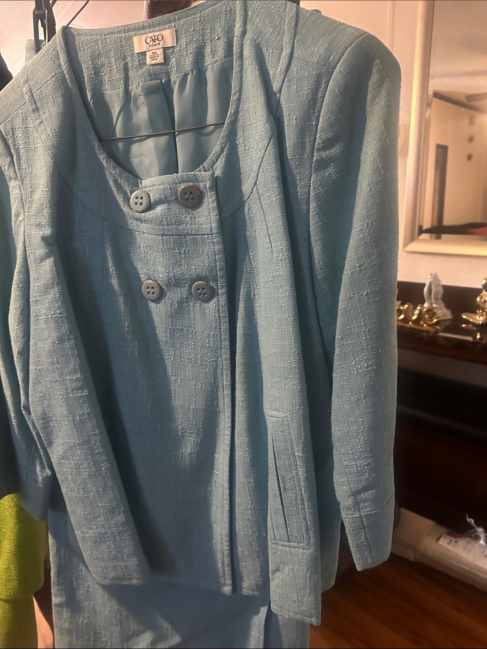Cato Light Blue Textured Double-Breasted Blazer skirt set